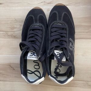 Sam Edelman Women’s Black Suede Lace-Up Sneakers with Tan Toe